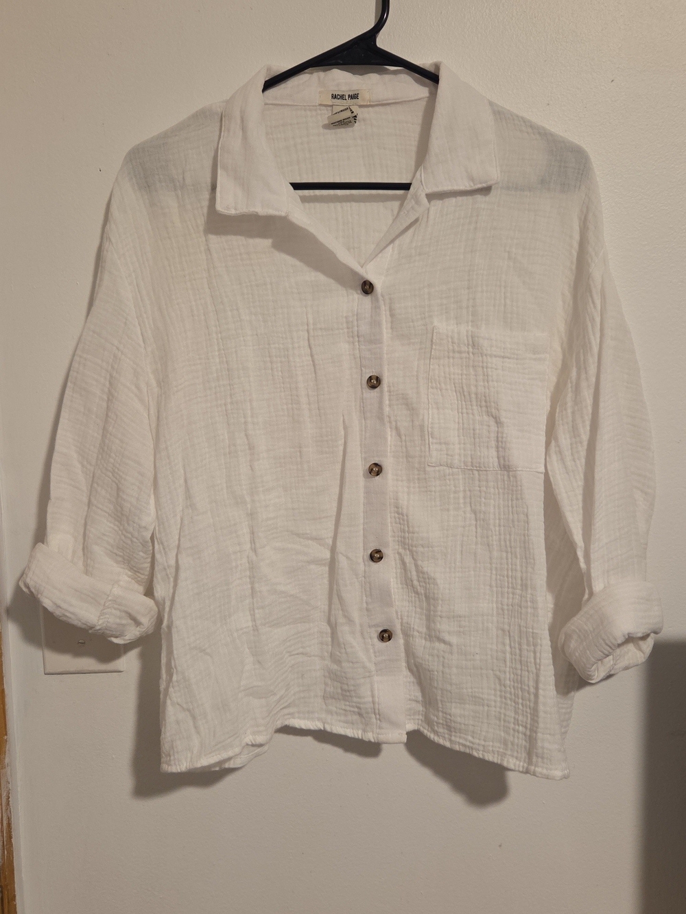 Rachel Paige 100% Cotton White Button-Down Gauze Shirt